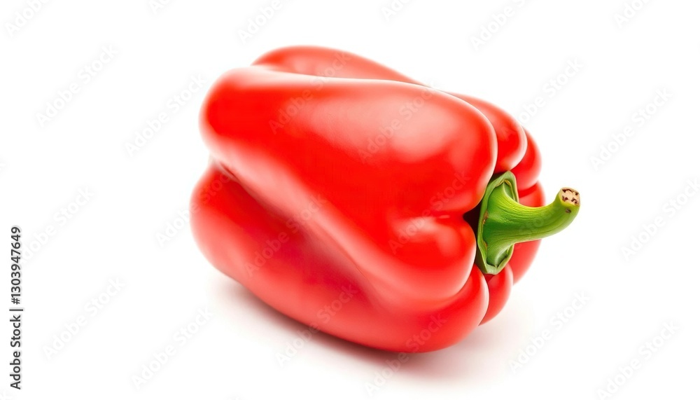 Single vibrant red bell pepper isolated on pure white backdrop, color, vegetable Single vibrant red bell pepper isolated on pure white backdrop, color, vegetable