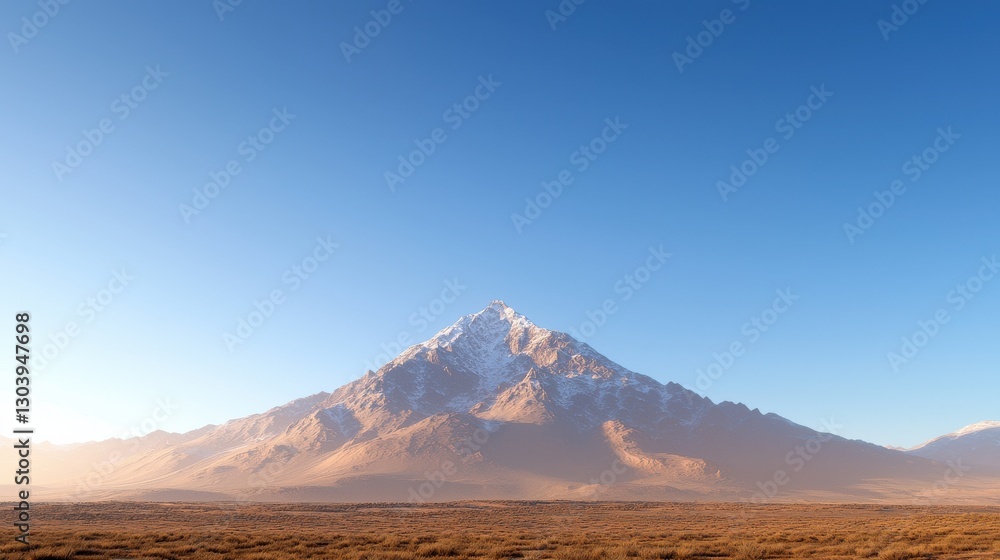 A majestic snow-capped mountain stands against a clear blue sky, surrounded by a vast, serene landscape. A majestic snow-capped mountain stands against a clear blue sky, surrounded by a vast, serene landscape.