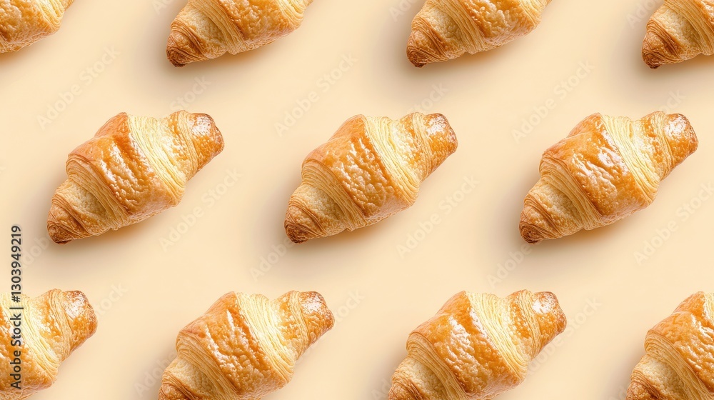 A delightful pattern of golden-brown croissants on a soft beige background, showcasing their flaky texture and appetizing appearance. A delightful pattern of golden-brown croissants on a soft beige background, showcasing their flaky texture and appetizing appearance.
