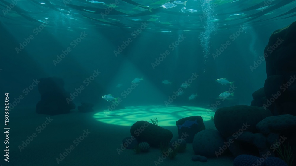 Fototapeta premium Serene Underwater Scene Sunbeams Illuminate Calm Aquarium
