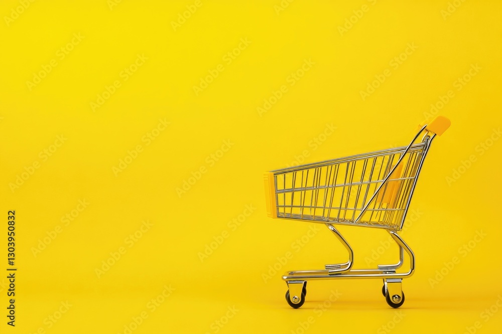 A yellow background with a shopping cart on it, in a studio shot, high-resolution photography, a high-quality photo, stock photo, stock images. A yellow background with a shopping cart on it, in a studio shot, high-resolution photography, a high-quality photo, stock photo, stock images.