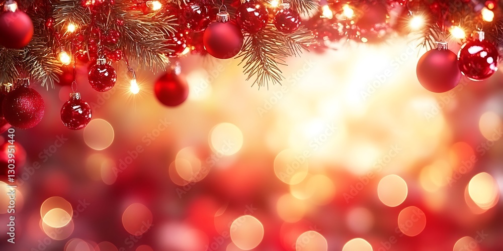 Elegant crimson christmas decorations with bokeh background, festive vibe Elegant crimson christmas decorations with bokeh background, festive vibe