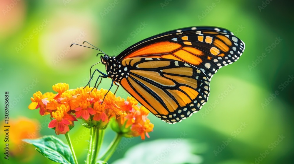 A butterfly perched on a bright flower, with soft-focus greenery creating a tranquil, dreamy backdrop for a vibrant nature composition A butterfly perched on a bright flower, with soft-focus greenery creating a tranquil, dreamy backdrop for a vibrant nature composition