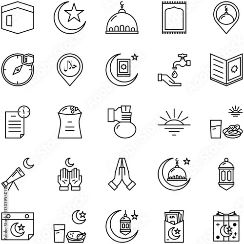 Ramadan Icons Collection - Islamic Symbols for Muslim Holiday and Celebration