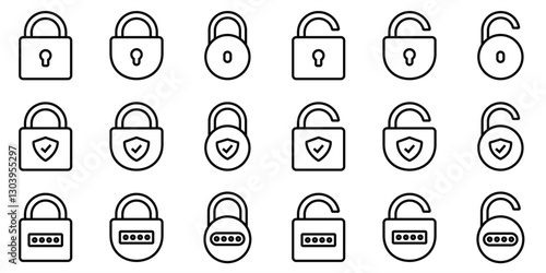 Padlock icon collection. Locked and unlocked padlock, security, safety, password technology in line design rounded courners. Vector illustration. Editable stroke EPS 10