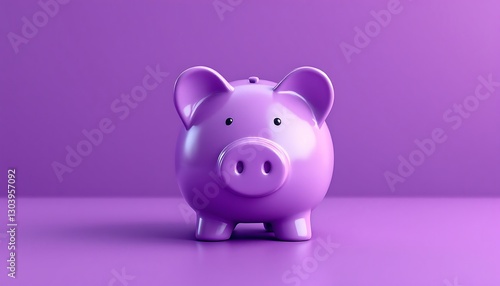 Purple Piggy Bank Savings Concept: A 3D Rendered Image