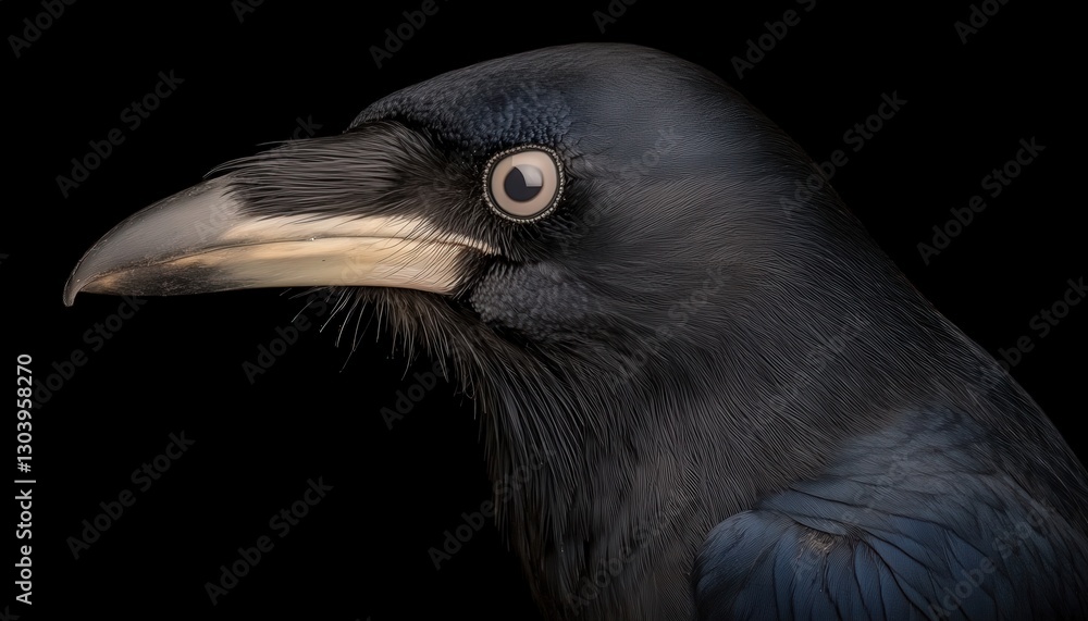 Close Up Raven Portrait Against Black Background Close Up Raven Portrait Against Black Background
