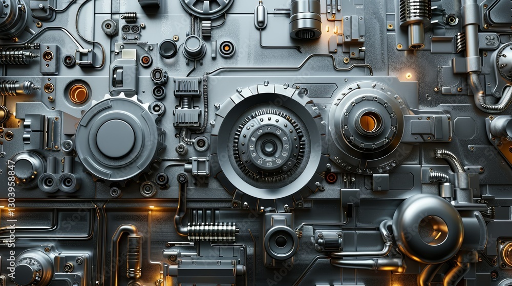 Intricate and detailed metal machinery and mechanical component arrangement Intricate and detailed metal machinery and mechanical component arrangement