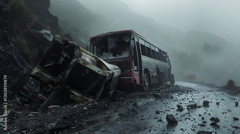 Fototapeta premium buses accident in the mountains