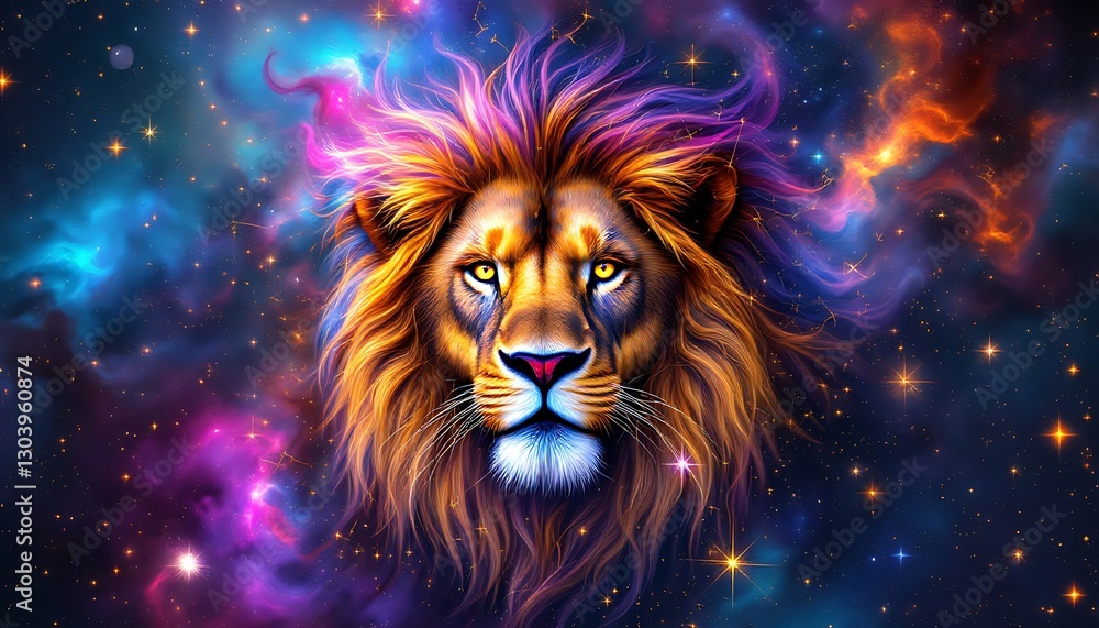 Fototapeta premium Cosmic Lion: A Majestic Celestial Portrait