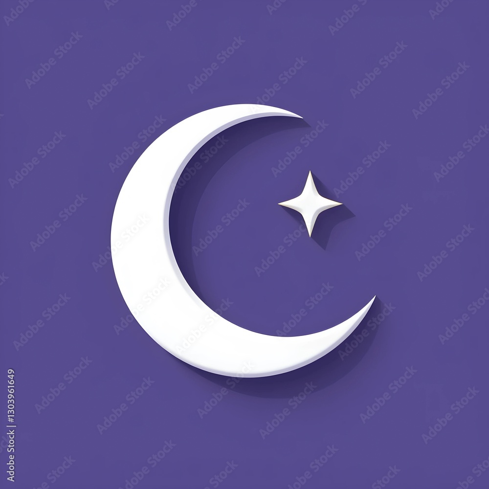 Celestial Harmony: A stylized image of a crescent moon and a star set against a vivid purple background. Embodying a sense of tranquility and wonder. Ai generated image. Celestial Harmony: A stylized image of a crescent moon and a star set against a vivid purple background. Embodying a sense of tranquility and wonder. Ai generated image.