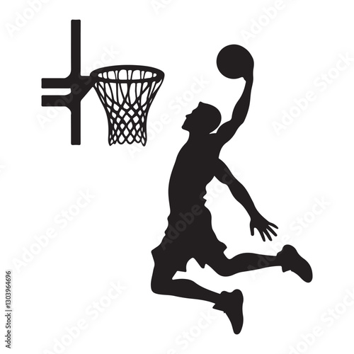 Basketball Player Silhouette Dunking Vector Sports Graphic Design