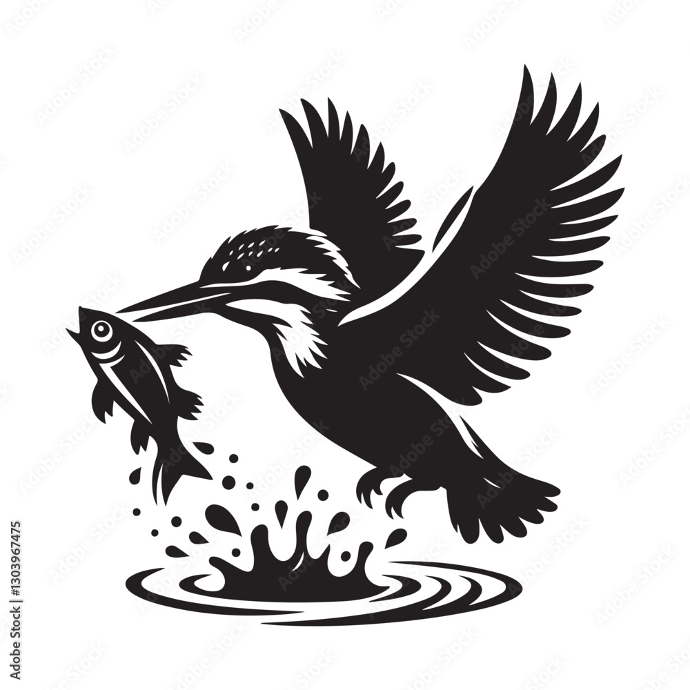 Fototapeta premium Kingfisher Bird Silhouette Vector Illustration in Water Splash Design