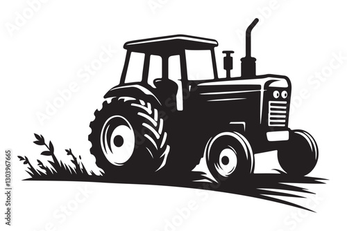 Silhouette of Agricultural Tractor Illustration Symbolizing Farm Equipment And Cultivation