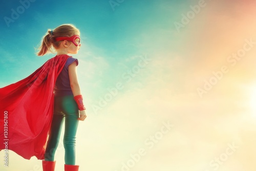 A child s imagination  dreaming of becoming a hero with superpowers and making a difference photo