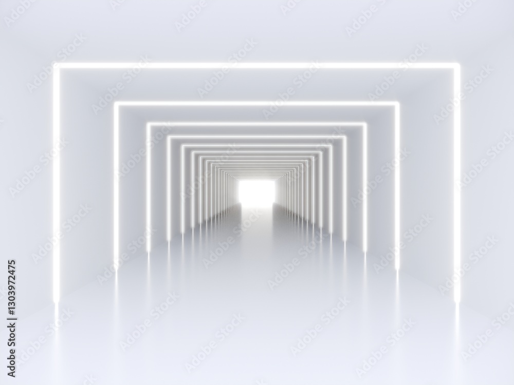 Naklejka premium interior empty space of tunnel with white lighting , 3d rendering