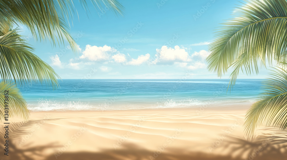 Obraz premium serene beach scene with palm trees and clear blue water
