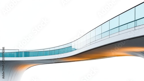 A sleek modern bridge, sculptural architecture, dynamic curved structure, urban infrastructure, isolated on white background
