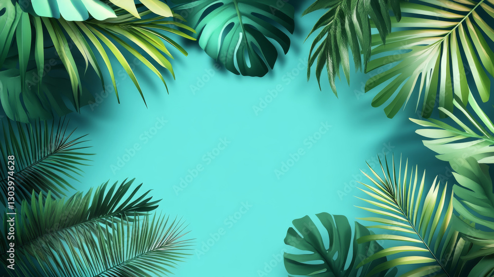 Tropical palm leaves creating vibrant summer backdrop Tropical palm leaves creating vibrant summer backdrop