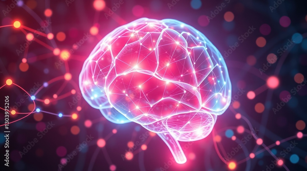 Glowing Brain Illustration with Connected Network for Artificial Intelligence Concept Glowing Brain Illustration with Connected Network for Artificial Intelligence Concept