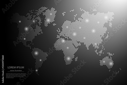 Abstract image World map from point Gray and glowing stars on a dark background. Vector illustration eps 10.