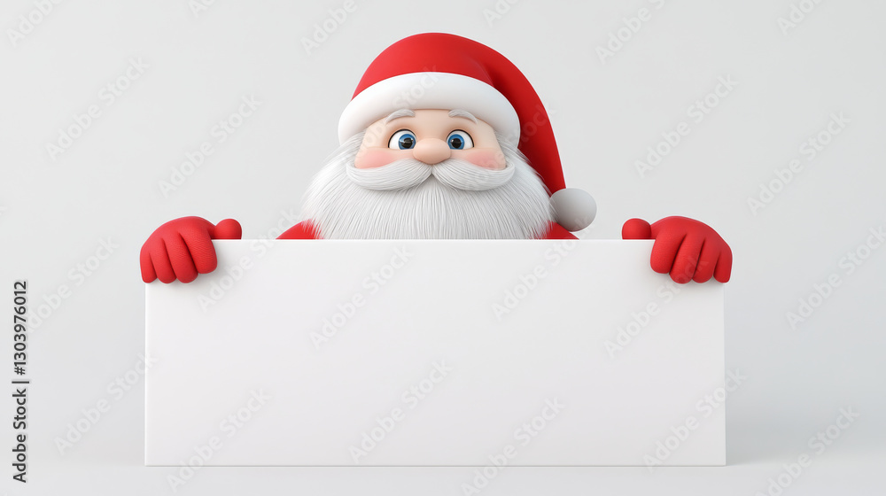 Santa Claus character with blank sign, cheerful expression Santa Claus character with blank sign, cheerful expression