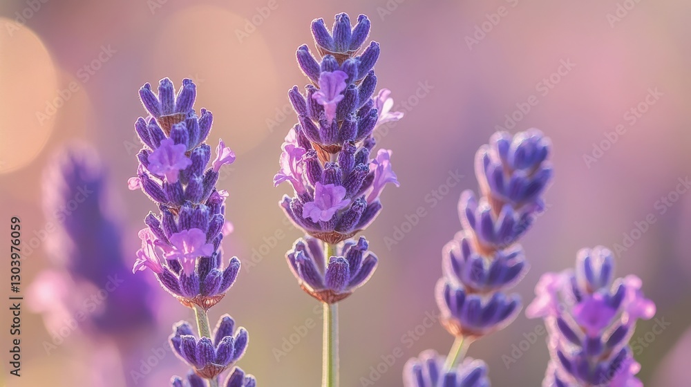 Obraz premium Lavender blooms with pastel bokeh create a dreamy spring atmosphere in a serene garden setting