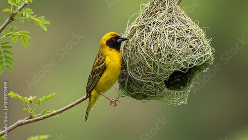 Baya Weaver Bird Perched on a nest 