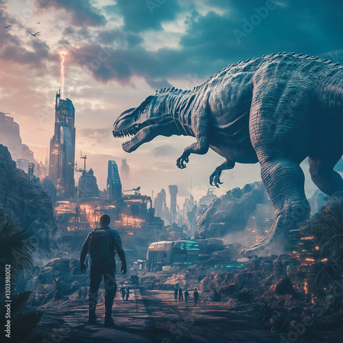 Abstract dragon in high tech background image, generative AI illustration