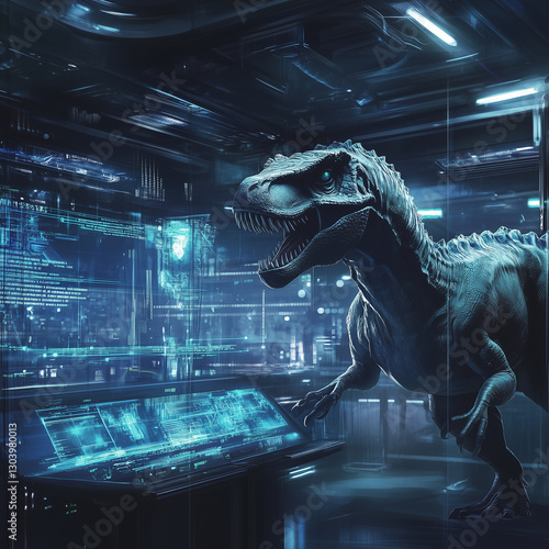 Abstract dragon in high tech background image, generative AI illustration