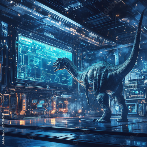 Abstract dragon in high tech background image, generative AI illustration