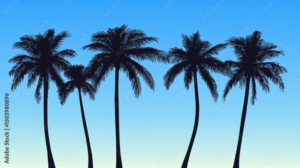 Fototapeta premium Tall palm trees silhouetted against clear blue sky