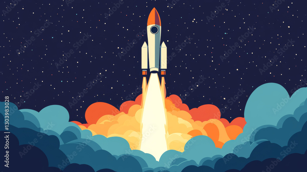 Fototapeta premium space rocket launches into starry sky