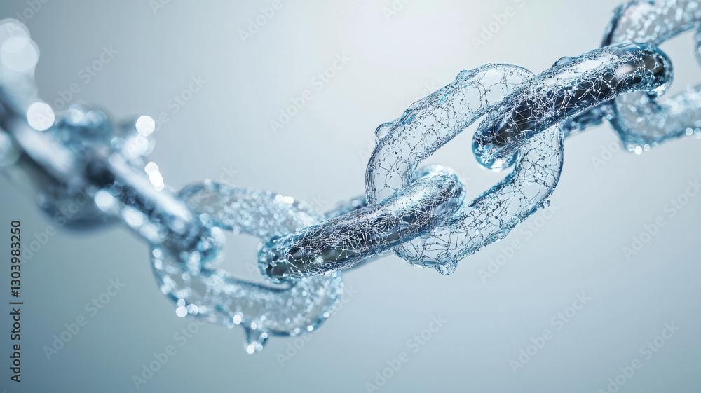 Fototapeta premium Transparent chain links symbolize connectivity and strength, showcasing intricate details and reflections