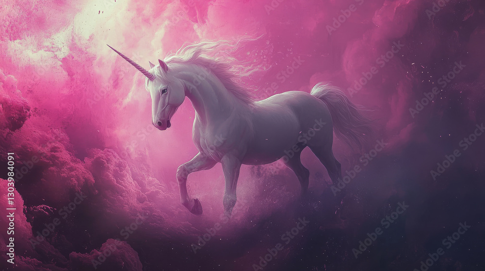 Fototapeta premium majestic unicorn gallops through vibrant pink clouds