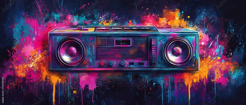 Fototapeta premium 90sthemed party backdrop with retro boombox