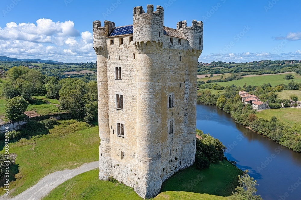A gothic castle secretly powered by hidden solar panels, blending old-world charm with modern technology A gothic castle secretly powered by hidden solar panels, blending old-world charm with modern technology