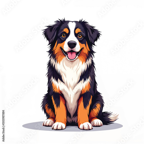 Cute Australian Shepherd Dog Vector Cartoon illustration