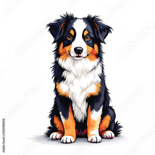 Cute Australian Shepherd Dog Vector Cartoon illustration