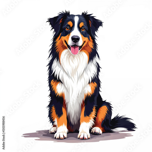 Cute Australian Shepherd Dog Vector Cartoon illustration