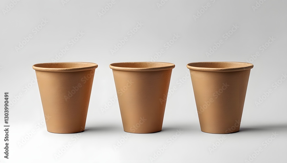 Three empty coffee cups on a light gray background Three empty coffee cups on a light gray background