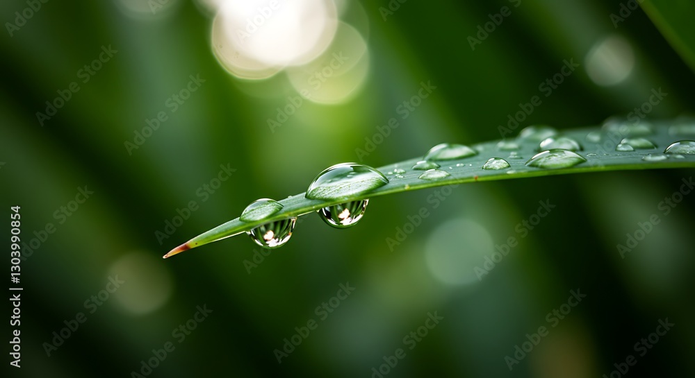Water Droplets on Green Leaf Close-up After Rain Freshness Water Droplets on Green Leaf Close-up After Rain Freshness