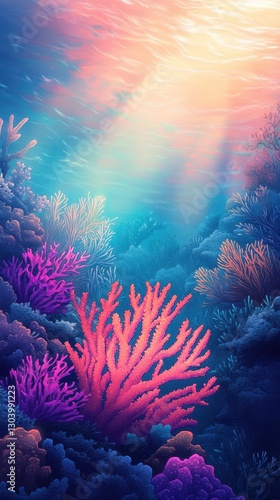 Wallpaper Mural A vibrant underwater scene of coral and light beams Torontodigital.ca