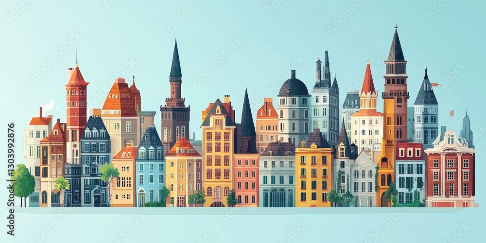 Fototapeta premium Colorful Illustration Depicting a Beautiful and Diverse Cityscape