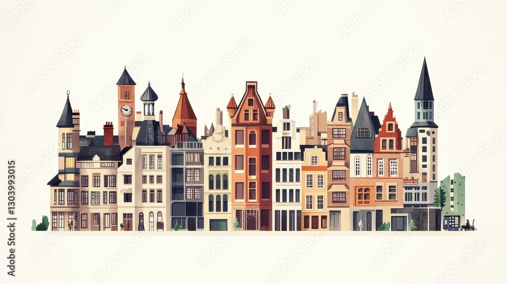 Fototapeta premium A stylized illustration of various European building facades together