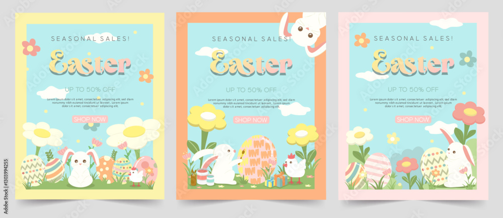Easter Bunny on Cake with Colorful Eggs in Playful Style, vector illustration Easter Bunny on Cake with Colorful Eggs in Playful Style, vector illustration