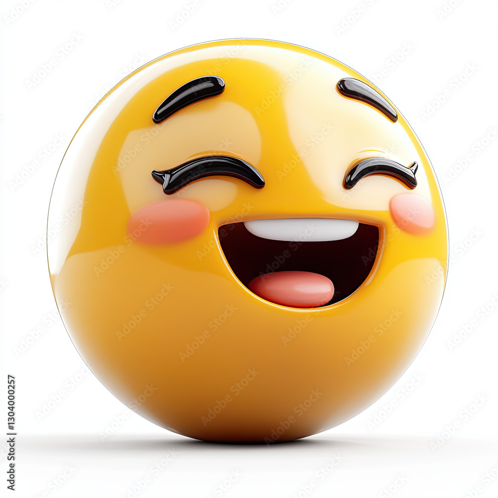 Fototapeta premium Happy emoji with closed eyes and big smile, expressing joy and laughter