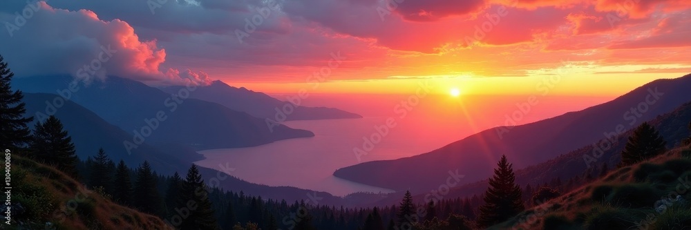 Obraz premium Smoky Mountains panorama at sunset, picturesque vista , mountains, travel