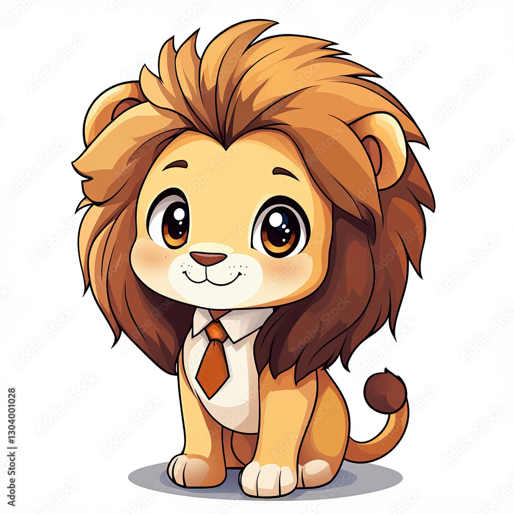 Obraz premium Cute chibi lion in necktie looking professional and friendly