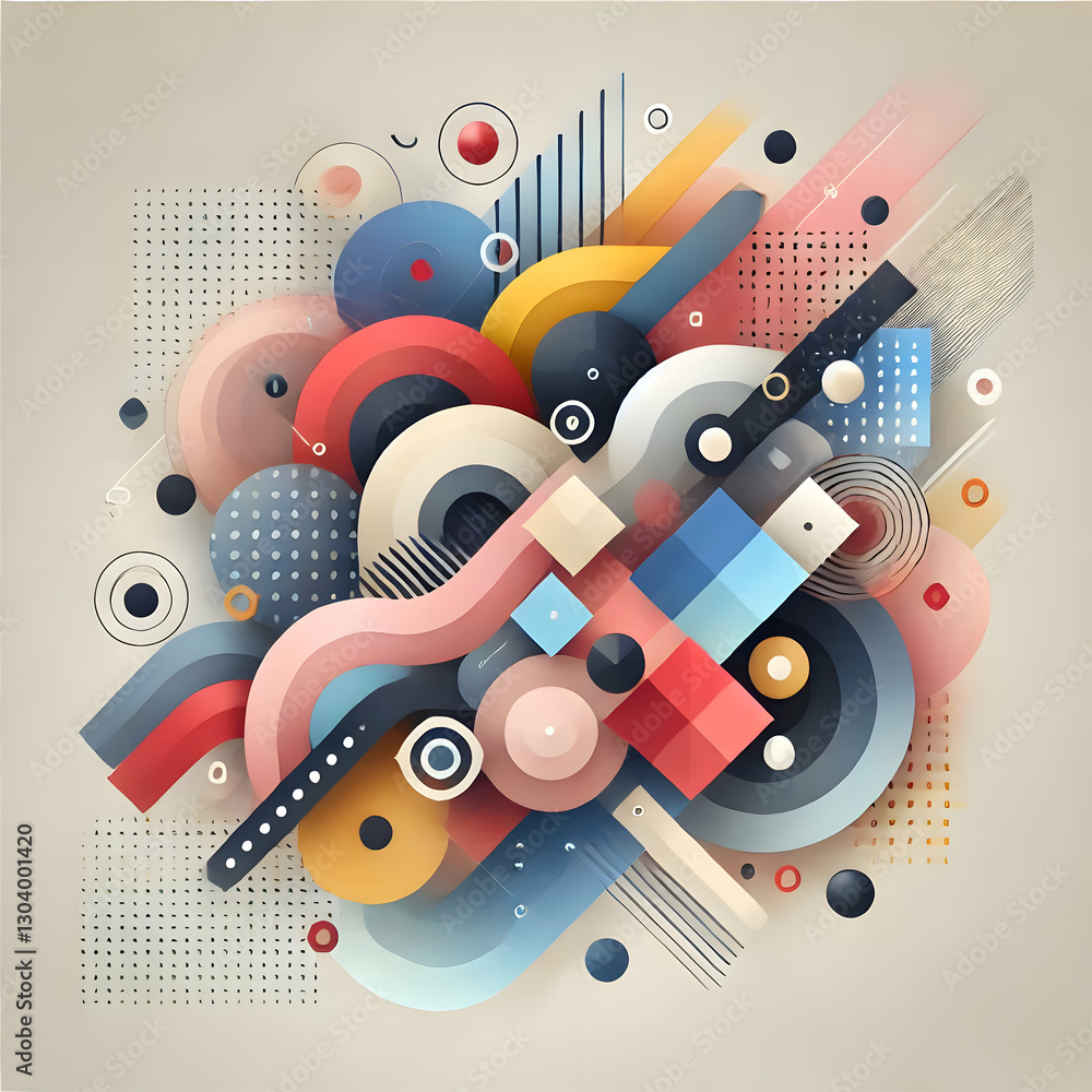 Obraz premium A modern abstract design with colorful geometric patterns and smooth textures, ideal for use in digital design or as a trendy wallpaper backdrop.